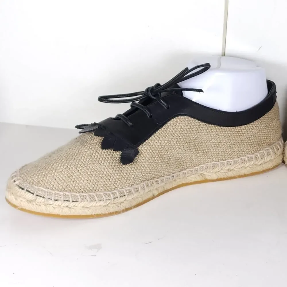 BOTTEGA VENETA Women's 39 US8,5 Beige Woven Canvas Leather Espadrilles Loafers
